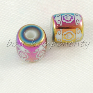 Keramický korálek, duhový váleček s pokovením, 12x11mm 