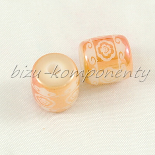 Keramický korálek, růžový váleček s pokovením, 12x11mm 