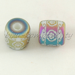 Keramický korálek, duhový váleček s pokovením, 12x11mm 