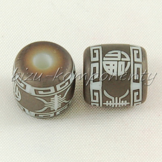 Keramický korálek, hnědý váleček s pokovením, 12x11mm 
