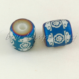 Keramický korálek, modrý váleček s pokovením, 12x11mm 