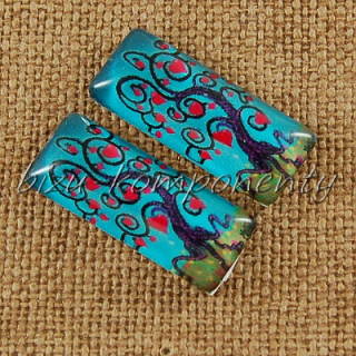 Skleněný kabošon strom 6, 10x25 mm, pár