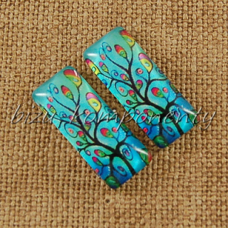 Skleněný kabošon strom 7, 10x25 mm, pár