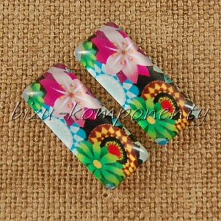 Skleněný kabošon květy 4 , 10x25 mm, pár
