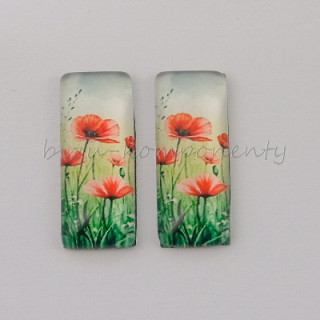 Skleněný kabošon pampelišky , 10x25 mm, pár