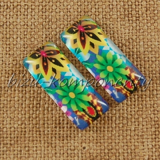 Skleněný kabošon květy 7 , 10x25 mm, pár