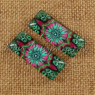 Skleněný kabošon motiv 4 , 10x25 mm, pár