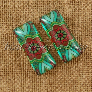Skleněný kabošon motiv 6 , 10x25 mm, pár