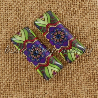 Skleněný kabošon motiv 7 , 10x25 mm, pár
