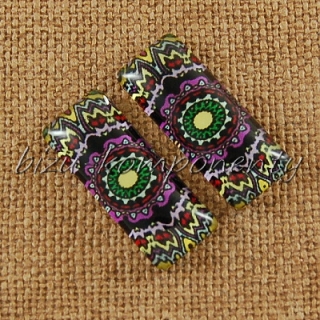 Skleněný kabošon motiv 11 , 10x25 mm, pár