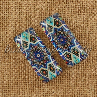 Skleněný kabošon motiv 12 , 10x25 mm, pár