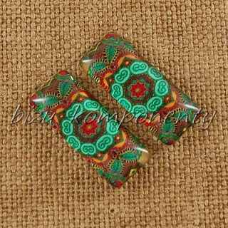 Skleněný kabošon motiv 13 , 10x25 mm, pár