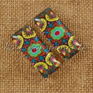 Skleněný kabošon motiv 16 , 10x25 mm, pár