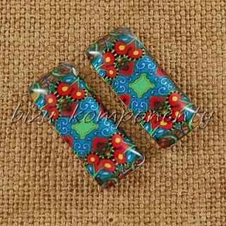 Skleněný kabošon motiv 17 , 10x25 mm, pár