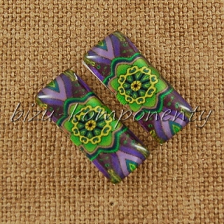 Skleněný kabošon motiv 23 , 10x25 mm, pár