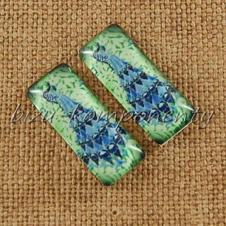 Skleněný kabošon motiv 24 , 10x25 mm, pár