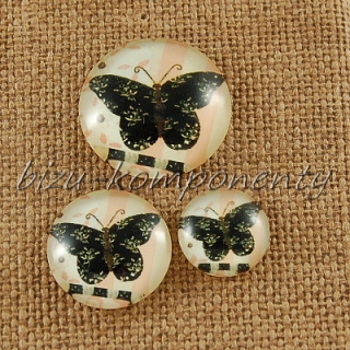 Skleněný kabošon tmavý motýl, 20mm