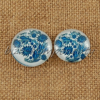 Skleněný kabošon modré květy  16 mm