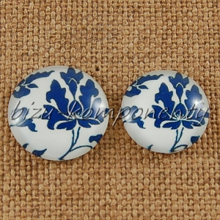 Skleněný kabošon modrý list, 18 mm