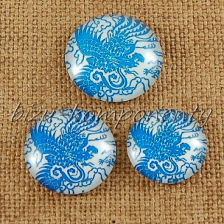 Skleněný kabošon modrý vzor 4, 20mm