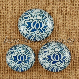 Skleněný kabošon modrý vzor 9, 20mm