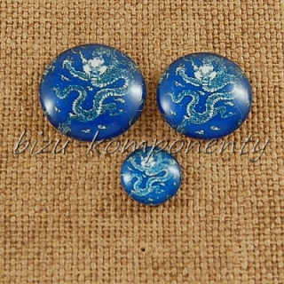 Skleněný kabošon drak v modrém, 20mm