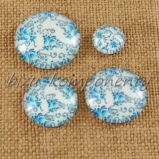 Skleněný kabošon modrý květ 6, 20mm