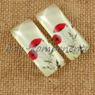 Skleněný kabošon vlčí mák 2, 10x25 mm, pár