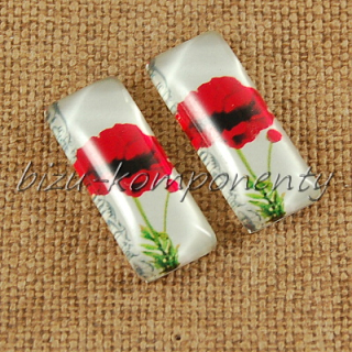 Skleněný kabošon vlčí mák 3, 10x25 mm, pár