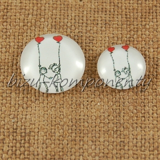 Skleněný kabošon srdíčkové balónky 3, 12 mm