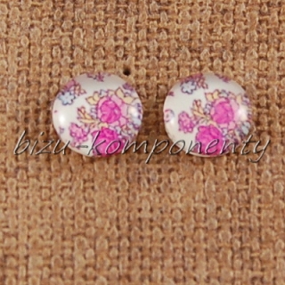 Skleněný kabošon růžové květy, 10 mm