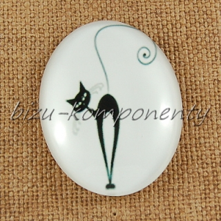 Skleněný kabošon otáčející se kočka 2, 30x40 mm