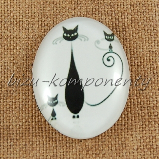 Skleněný kabošon kočka s koťaty, 40x30 mm