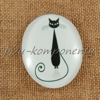 Skleněný kabošon sedící kočka, 40x30 mm