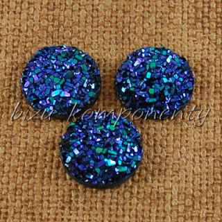 Modrý drsný kabošon s kovovým odleskem, 12 mm