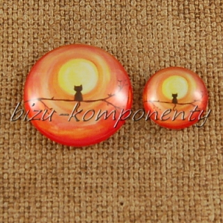 Skleněný kabošon kočka a slunce, 20mm