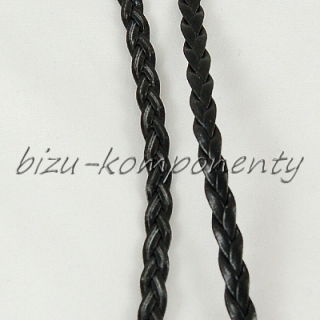 Černá pletená koženková šňůrka - plochá 5x1mm 