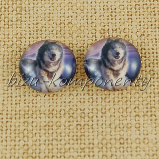 Skleněný kabošon běžící vlk, 12 mm