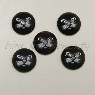 Skleněný kabošon hlava kočky - červené oči, 12mm