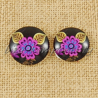 Skleněný kabošon růžový květ, 18 mm