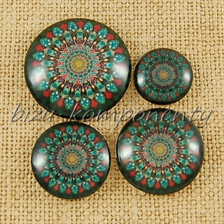 Skleněný kabošon zelená mandala, 10 mm