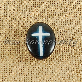 Oválný skleněný kabošon křížek, 18x13mm