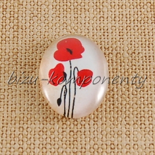 Oválný skleněný kabošon vlčí máky, 25x18mm