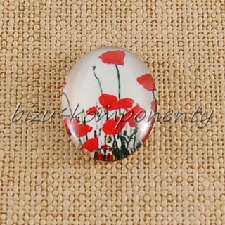 Oválný skleněný kabošon vlčí máky, 25x18mm