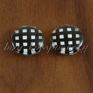 Skleněný kabošon černý s puntíky, 12 mm