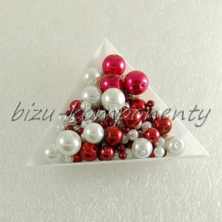 Směs voskovaných perlí, červenobílá, 3-10mm 30g