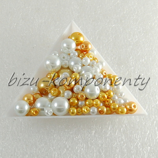 Zlato-bílá směs voskovaných perlí 3-12mm 30g