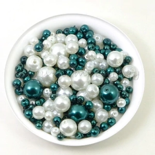 Směs voskovaných perlí, zeleno-bílá, 3-10mm 30g