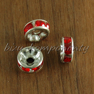  Rondelka s červenými šatony, stříbná barva 8mm