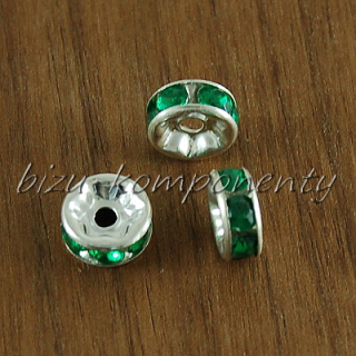  Rondelka se zelenými šatony, stříbná barva 8mm